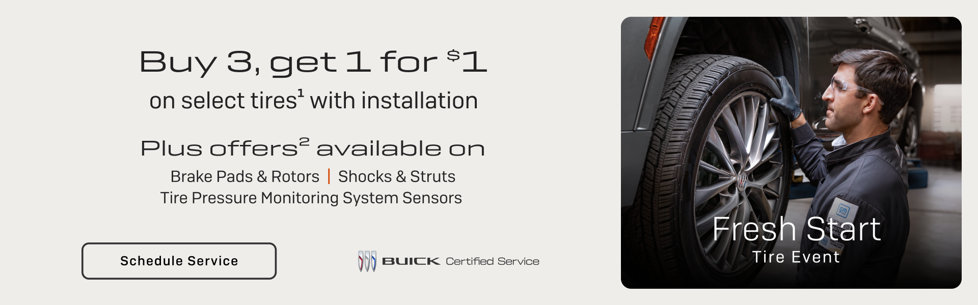 Buy 3, get 1 for $1 on select tire with installation
